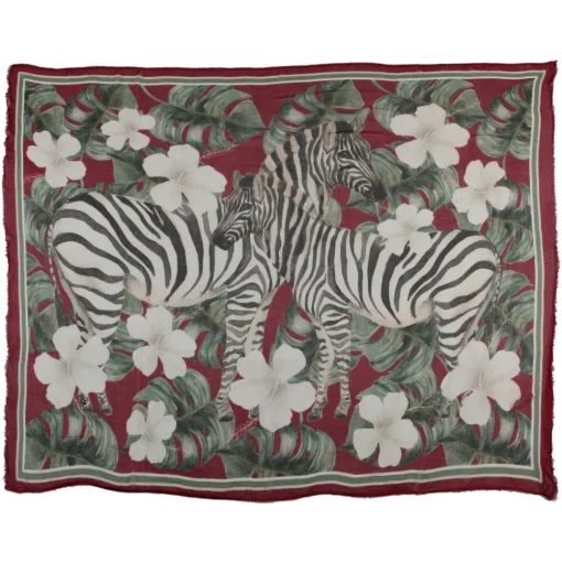 813 - Annalisa Giuntini - Silk Scarf with Zebras, Palms and Flowers - Scarves and Foulard - Scarf of High Quality Luxury - Avvenice