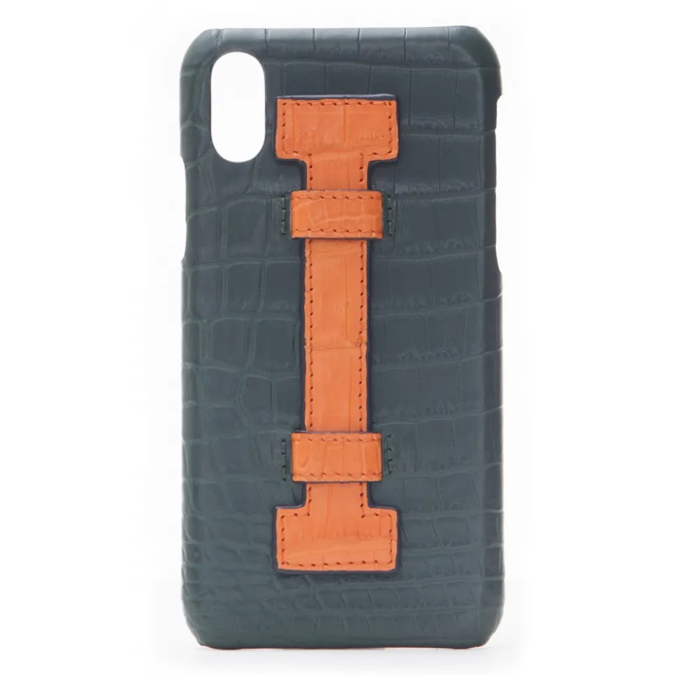 2 ME Style - Case Fingers Croco Green / Orange - iPhone X / XS - Crocodile Leather Cover - Avvenice
