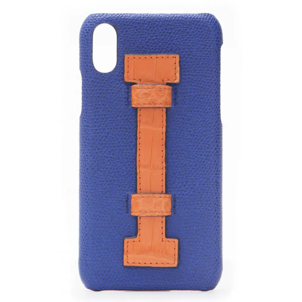 2 ME Style - Case Fingers Leather Blue / Croco Orange - iPhone XS Max - Crocodile Leather Cover - Avvenice