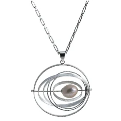 Ab Ove - Pendant in Silver with Baroque River Pearl - Kinetic Collection - Handcrafted Necklace - High Quality Luxury - Avvenice