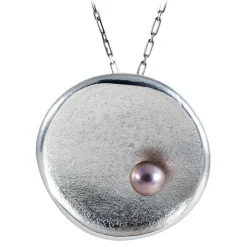 Ab Ove - Round Flat Big Pendant in Silver with River Pearl - Venus Collection - Handcrafted Earrings - High Quality Luxury - Avvenice