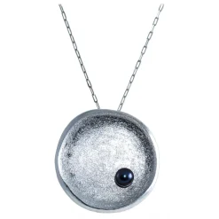 Ab Ove - Round Flat Big Pendant in Silver with River Pearl - Venus Collection - Handcrafted Earrings - High Quality Luxury - Avvenice