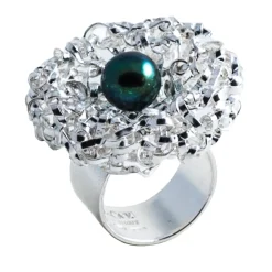 Ab Ove - Twine Round Ring in Silver with Black River Pearl - Twine Collection - Handcrafted Ring - High Quality Luxury - Avvenice