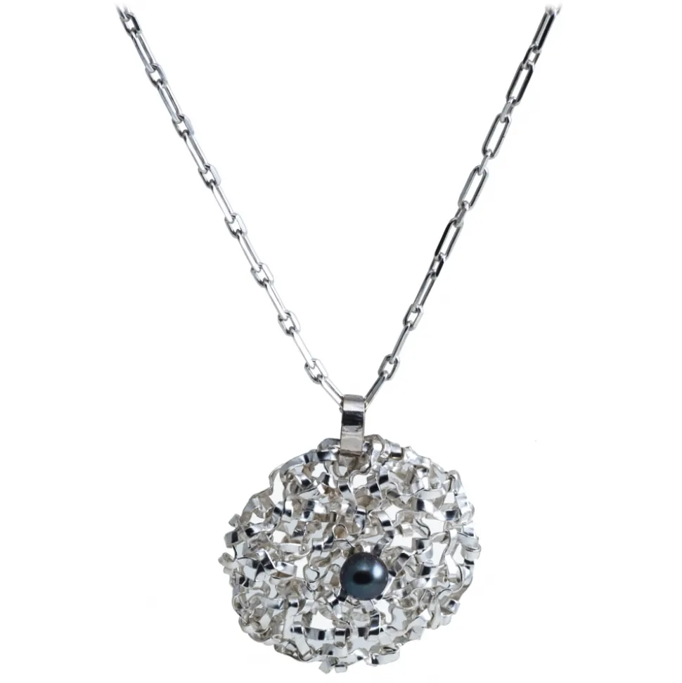 Ab Ove - Twine Round Small Pendant in Silver with River Pearl - Twine Collection - Handcrafted Necklace - High Quality Luxury - Avvenice