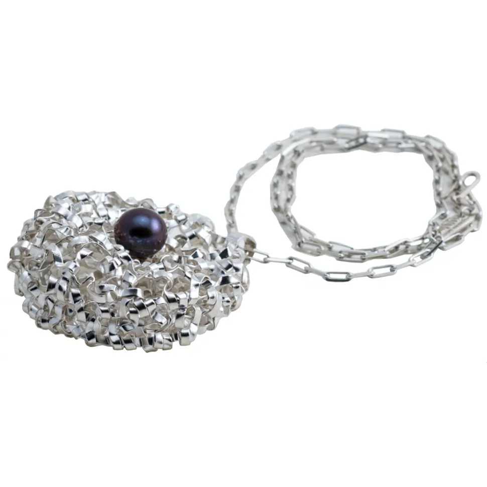 Ab Ove - Twine Round Small Pendant in Silver with River Pearl - Twine Collection - Handcrafted Necklace - High Quality Luxury - Avvenice