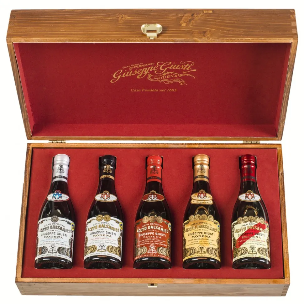 Acetaia Giuseppe Giusti - Modena 1605 - 5 Champagnotte - Wooden Gift Collections - Balsamic Vinegar of Modena I.G.P. - Avvenice