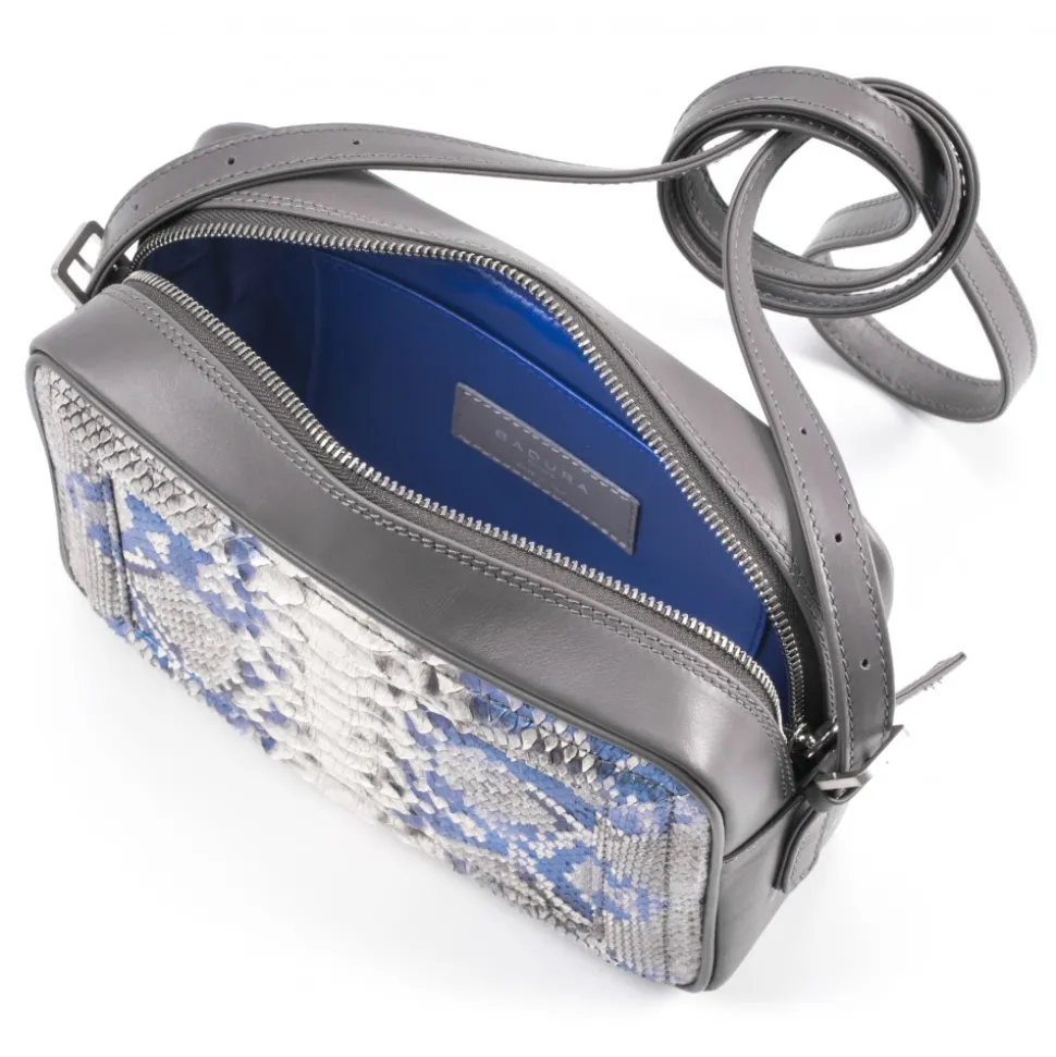 Aleksandra Badura - Camera Bag - Python & Calfskin Mini Bag - Grey & Sky - Luxury High Quality Leather Bag - Avvenice