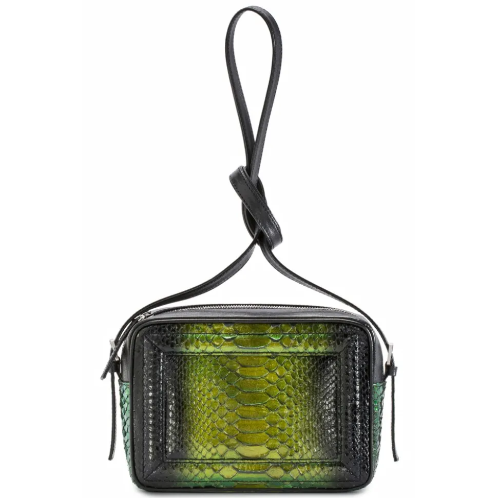 Aleksandra Badura - Camera Bag - Python & Calfskin Mini Bag - Onyx & Green - Luxury High Quality Leather Bag - Avvenice