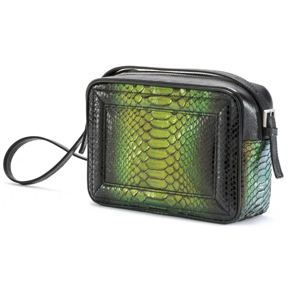 Aleksandra Badura - Camera Bag - Python & Calfskin Mini Bag - Onyx & Green - Luxury High Quality Leather Bag - Avvenice