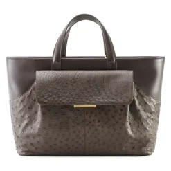 Aleksandra Badura - Cherie Bag - Ostrich & Calfskin Tote Bag - Chocolate - Luxury High Quality Leather Bag - Avvenice