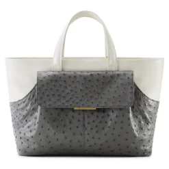 Aleksandra Badura - Cherie Bag - Ostrich & Calfskin Tote Bag - Midnight Blue - Luxury High Quality Leather Bag - Avvenice