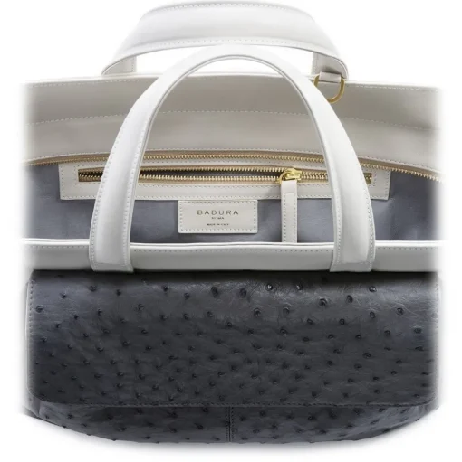 Aleksandra Badura - Cherie Bag - Ostrich & Calfskin Tote Bag - Midnight Blue - Luxury High Quality Leather Bag - Avvenice