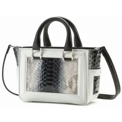 Aleksandra Badura - Ladylike Mini Bag - Calfskin & Python Top-Handle Tote Bag - Onyx & Ice - Luxury High Quality Leather Bag - Avvenice