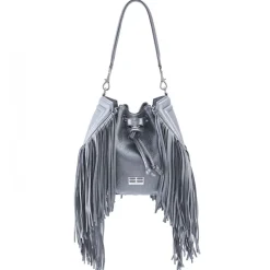 Aleksandra Badura - Lucky Bucket Bag Medium - Fringe Bucket Bag Medium - Grey - Luxury High Quality Leather Bag - Avvenice