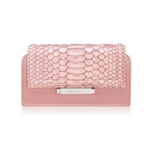 Aleksandra Badura - Small Leather Goods - Continental Wallet in Python & Calfskin - Rose Quartz - Luxury High Quality - Avvenice