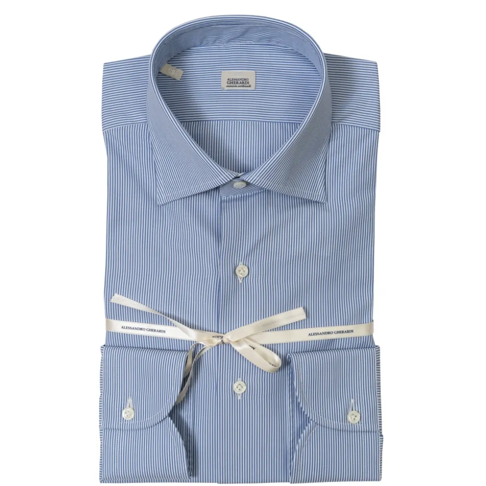 Alessandro Gherardi - Long Sleeve Shirt - Light Blue on White - Shirt - Handmade in Italy - Luxury Exclusive Collection - Avvenice