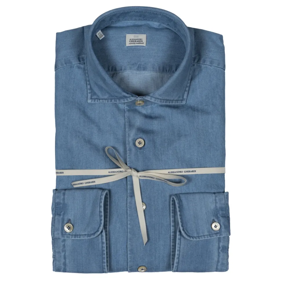 Alessandro Gherardi - Long Sleeve Shirt - Light Denim - Shirt - Handmade in Italy - Luxury Exclusive Collection - Avvenice