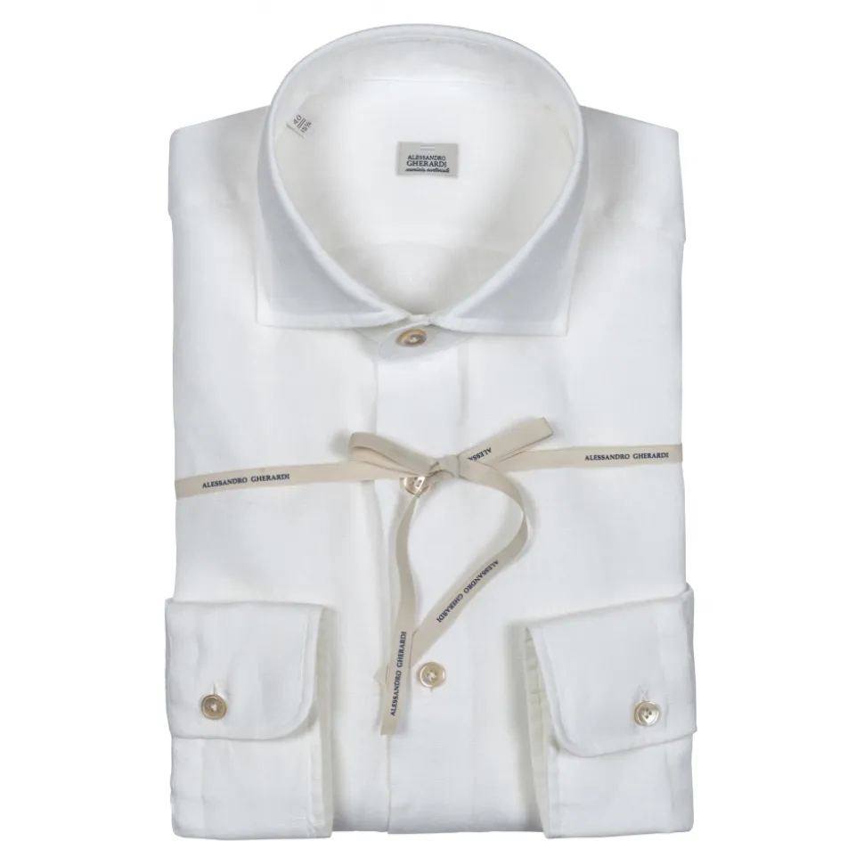 Alessandro Gherardi - Long Sleeve Shirt - White Linen - Shirt - Handmade in Italy - Luxury Exclusive Collection - Avvenice