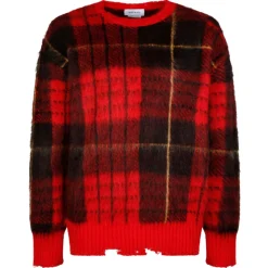 Alexander McQueen - Check Red Mohair Jumper Knitwear - Red Black Yellow - Alexander McQueen Exclusive Luxury Collection - Avvenice