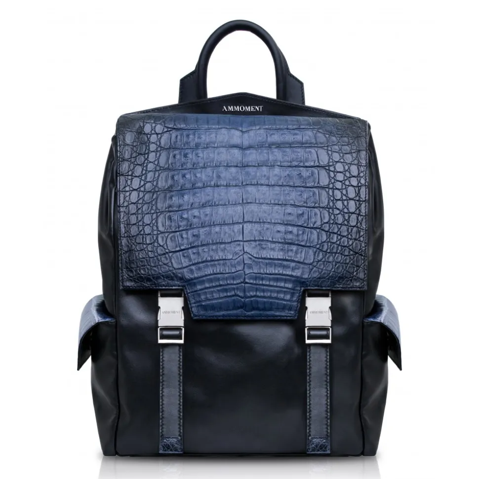 Ammoment - Caiman in Degrade Navy-Black - Leather Zane Large Backpack - Avvenice