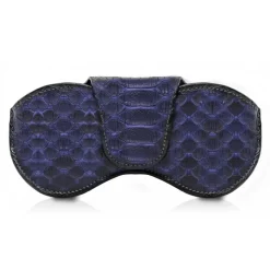 Ammoment - Eyeglass Case - Python in Blue Navy - Luxury Eyeglass Leather Cover - Avvenice