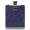 Ammoment - Hip Flask - Python in Blue Navy - Luxury Stainless Steel Hip Flask in Leather - Avvenice