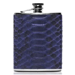 Ammoment - Hip Flask - Python in Blue Navy - Luxury Stainless Steel Hip Flask in Leather - Avvenice
