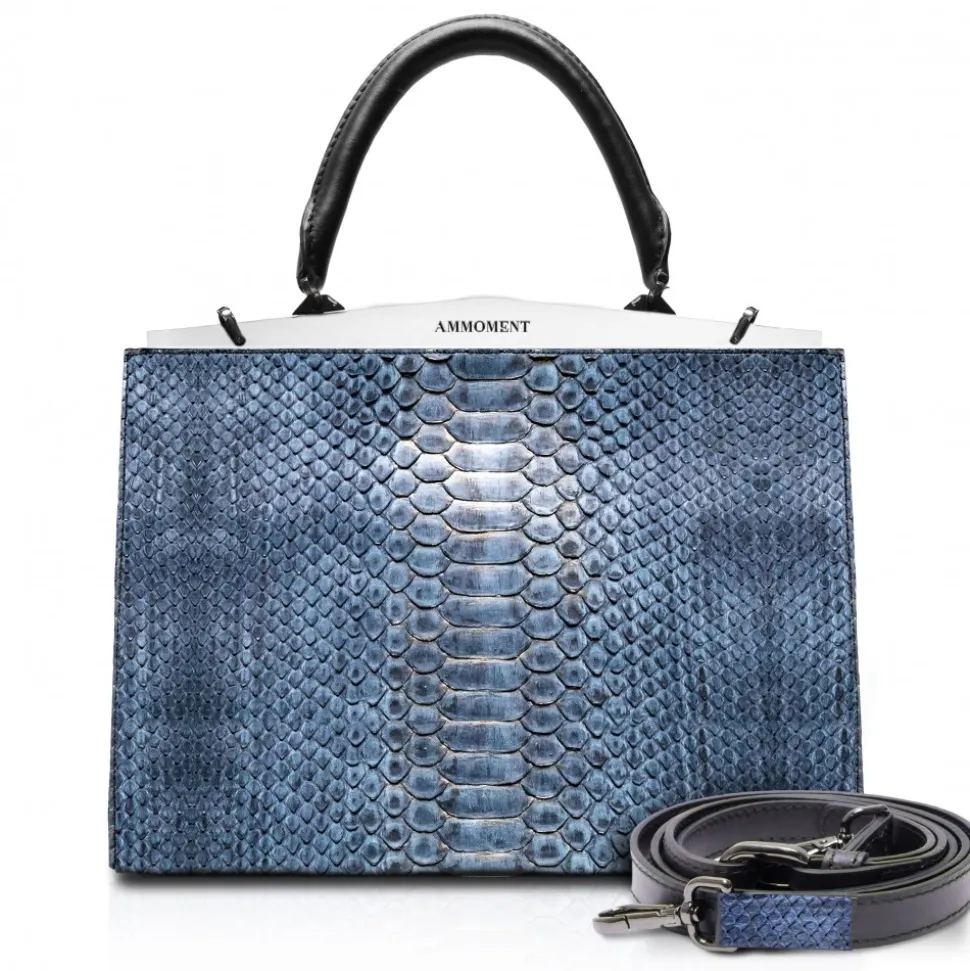 Ammoment - Jena Handbag Large in Python - Moxi Black - Luxury High Quality Leather Bag - Avvenice