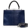 Ammoment - Jena Handbag Large in Python - Navy - Luxury High Quality Leather Bag - Avvenice