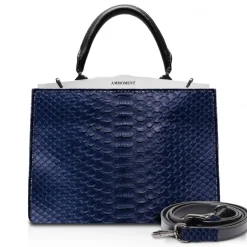 Ammoment - Jena Handbag Large in Python - Navy - Luxury High Quality Leather Bag - Avvenice