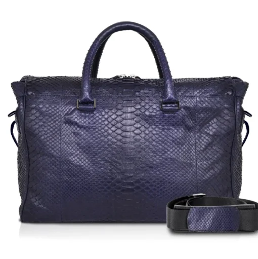 Ammoment - Lark Weekender Small in Python - Navy - Luxury High Quality Leather Bag - Avvenice