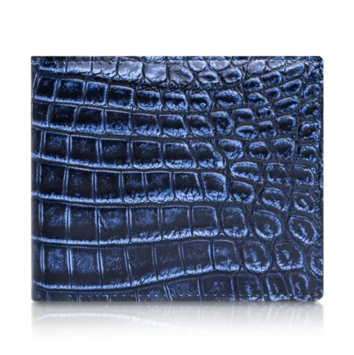 Ammoment - Nile Crocodile in Antique Navy - Leather Bifold Wallet with Center Flap - Avvenice