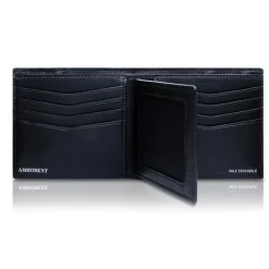 Ammoment - Nile Crocodile in Crack Black and Gold - Leather Bifold Wallet with Center Flap - Avvenice