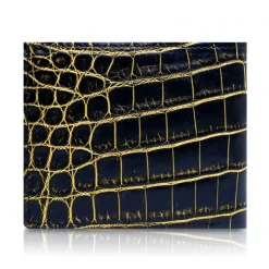 Ammoment - Nile Crocodile in Crack Black and Gold - Leather Bifold Wallet with Center Flap - Avvenice