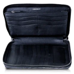 Ammoment - Ostrich in Tahitian Pearl Black - Leather Large Long Zipper Wallet - Avvenice