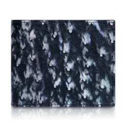 Ammoment - Ostrich in Tahitian Pearl Black - Leather Bifold Wallet with Center Flap - Avvenice