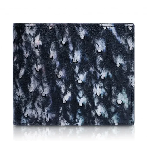 Ammoment - Ostrich in Tahitian Pearl Black - Leather Bifold Wallet with Center Flap - Avvenice