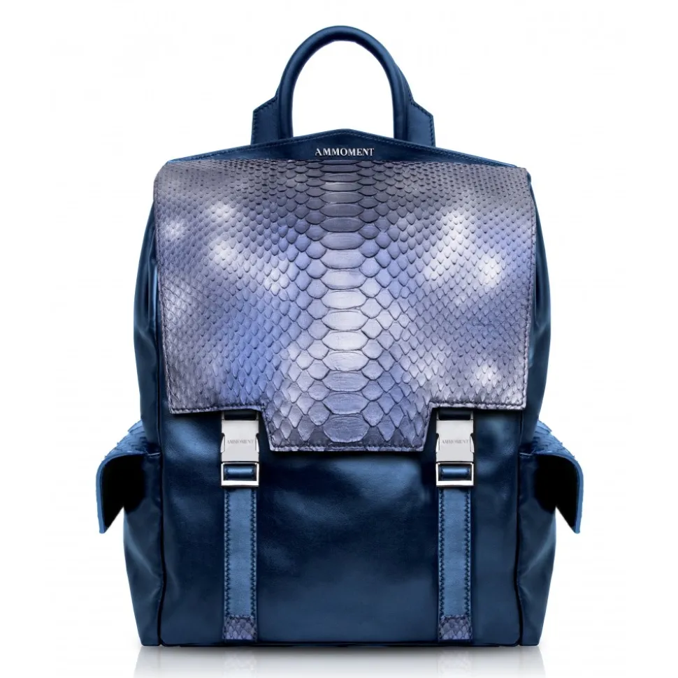 Ammoment - Python in Calcite Blue - Leather Zane Large Backpack - Avvenice