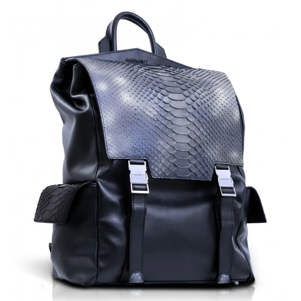 Ammoment - Python in Calcite Blue - Leather Zane Large Backpack - Avvenice