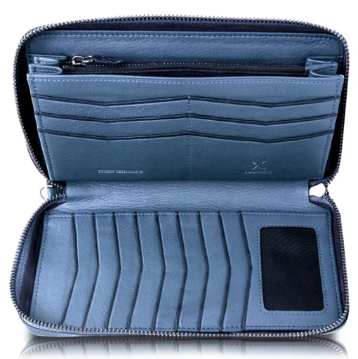 Ammoment - Python in Calcite Grey - Leather Large Long Zipper Wallet - Avvenice