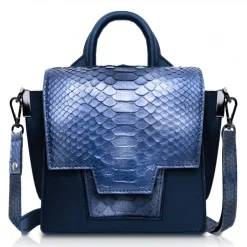 Ammoment - Python in Calcite Blue - Leather Lexi Crossbody Bag - Avvenice