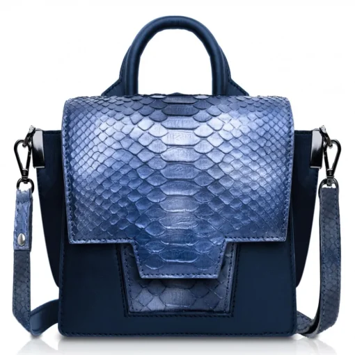 Ammoment - Python in Calcite Blue - Leather Lexi Crossbody Bag - Avvenice