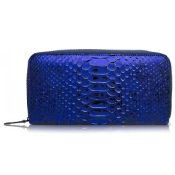 Ammoment - Python in NYX Blue - Leather Long Zipper Wallet - Avvenice