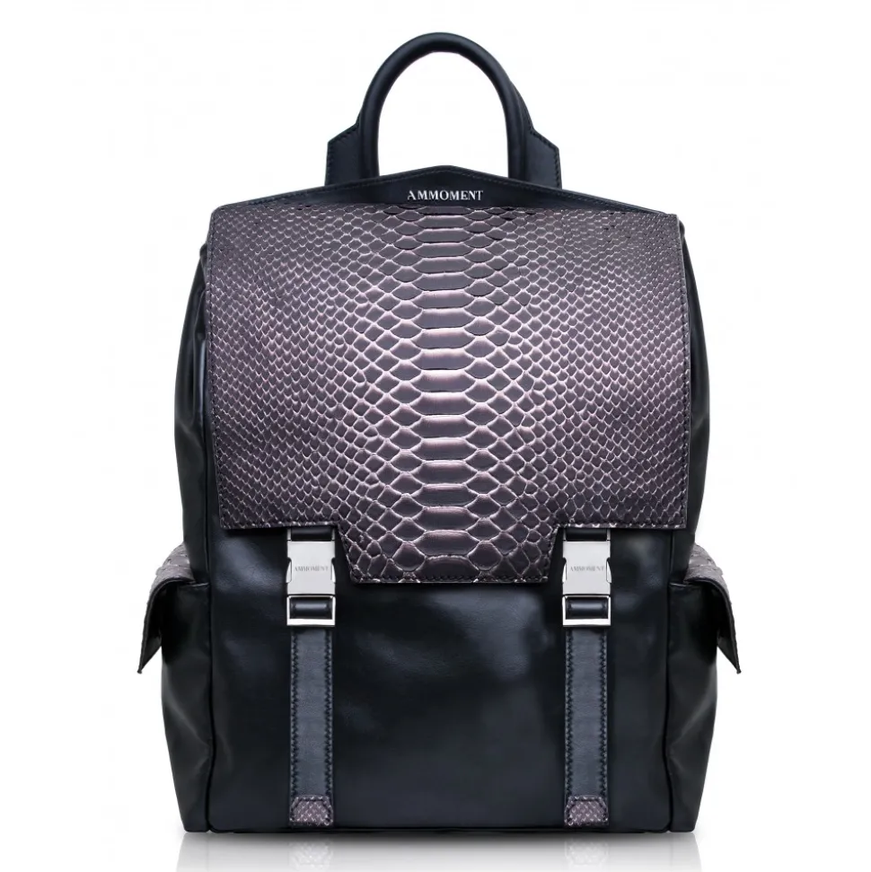 Ammoment - Python in Pepite Rose - Leather Zane Large Backpack - Avvenice
