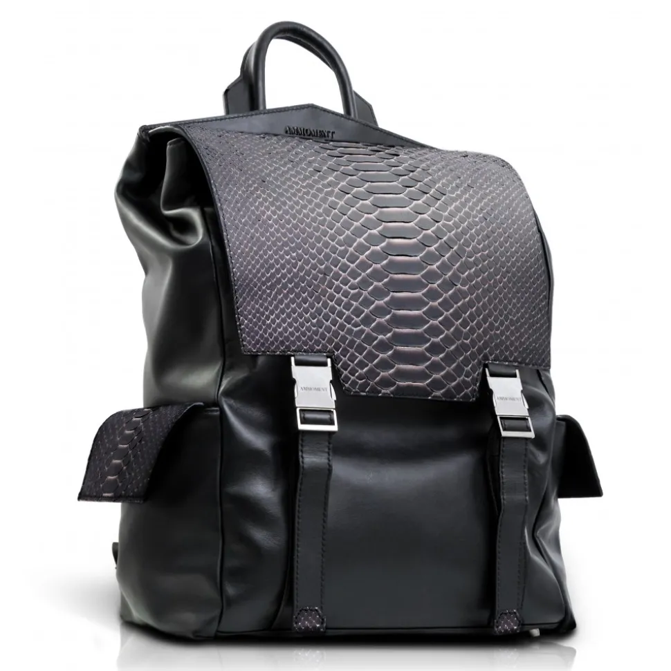 Ammoment - Python in Pepite Rose - Leather Zane Large Backpack - Avvenice