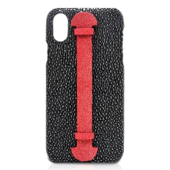 Ammoment - Stingray in Black and Red - Leather Cover with Finger Holder - Finger Cover - iPhone X - Avvenice