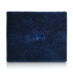 Ammoment - Stingray in Glitter Metallic Blue - Leather Bifold Wallet with Center Flap - Avvenice