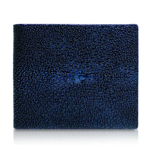 Ammoment - Stingray in Glitter Metallic Blue - Leather Bifold Wallet with Center Flap - Avvenice