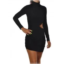 Aniye By - Short Dress Model with Standing Collar - Black - Dress - Made in Italy - Luxury Exclusive Collection - Avvenice