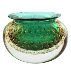 Ars Cenedese Murano - Bollinato Bown 24k Gold - Green Normal - Venetian Vase Handmade by Venetian Glassmasters - Luxury - Avvenice